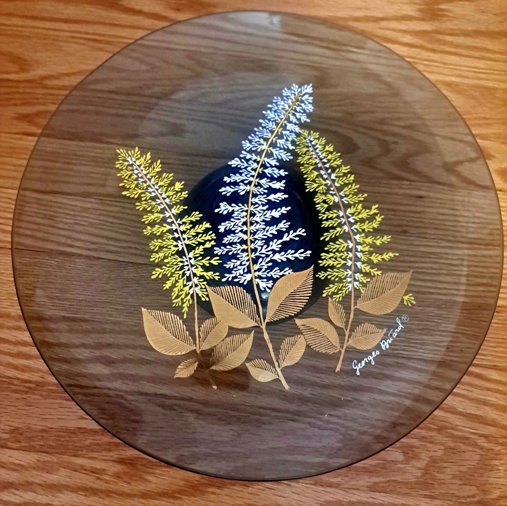 Vintage Georges Briard Glass Cake Plate with Floral Design